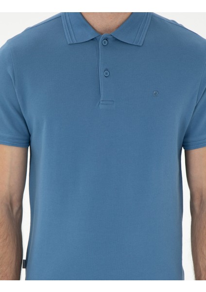 Erkek Koyu Mavi Slim Fit %100 Pamuk Polo Yaka Basic Tişört 50306448-VR032