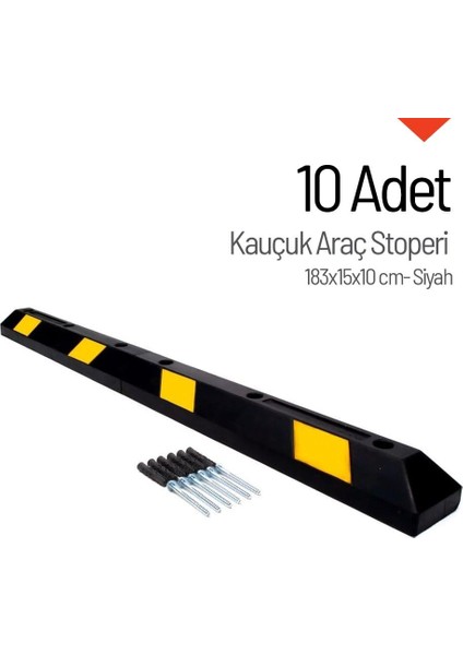 Kauçuk Araç Stoperi – 183X15X10 cm | 10'lu Dayanıklı Otopark Seti