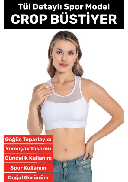 Özel Üretim Göğüs Toparlayıcı Sarkma Önleyen Spor Gündelik Kullanım Tül Detay Çok Şık Crop Büstiyer