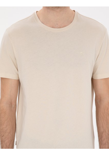 Erkek Bej %100 Pamuk Slim Fit Bisiklet Yaka Basic Tişört 50306980-VR011