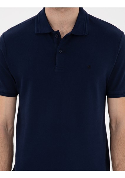 Erkek Lacivert Slim Fit %100 Pamuk Polo Yaka Basic Tişört 50306448-VR033