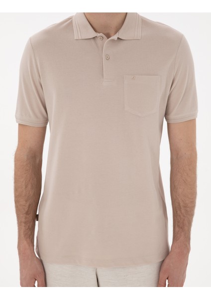 Erkek Taş Regular Fit %100 Pamuk Polo Yaka Basic Tişört 50306552-VR049