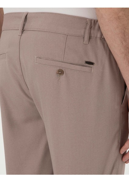Erkek Koyu Bej Slim Fit Beli Lastikli Kanvas Pantolon 50308092-VR088
