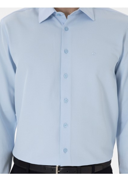 Erkek Açık Mavi Regular Fit Armürlü Uzun Kollu Gömlek 50303376-VR003