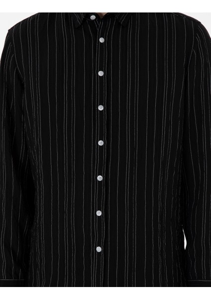 Erkek Siyah Regular Fit Çizgili Uzun Kollu Gömlek 50301750-VR046