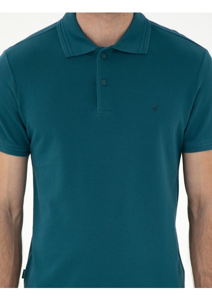 Erkek Zümrüt Slim Fit %100 Pamuk Polo Yaka Basic Tişört 50306448-VR055