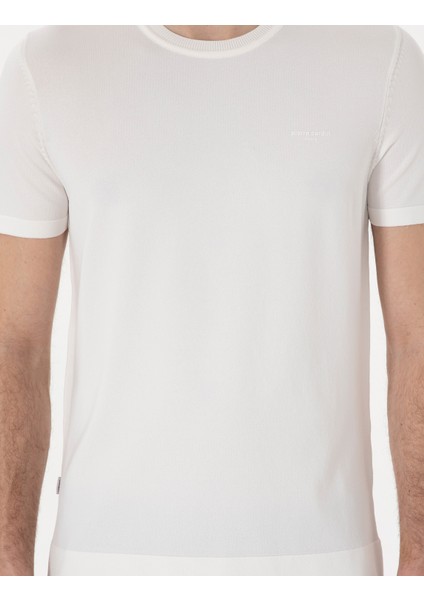 Erkek Ekru Slim Fit Bisiklet Yaka Triko Tişört 50306131-VR019