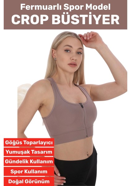Özel Üretim Göğüs Toparlayıcı Sarkma Önleyen Spor Gündelik Kullanım Fermuarlı Şık Crop Büstiyer