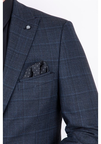 Erkek Slim Fit Sivri Yaka Füme Ekose Kombin Yelekli Takım Elbise fırsatları
