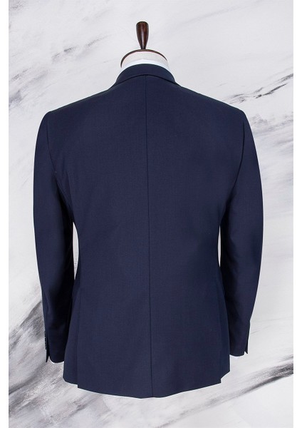 Erkek Slim Fit Sivri Yaka Lacivert Yelekli Takım Elbise indirimleri