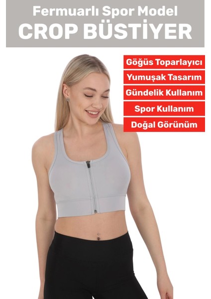 Özel Üretim Göğüs Toparlayıcı Sarkma Önleyen Spor Gündelik Kullanım Fermuarlı Şık Crop Büstiyer