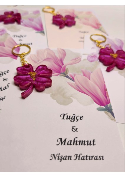 Pembe Kartlı Yonca Epoksi Anahtarlık Söz, Nişan, Nikah, Yeni Doğan, Düğün 20 Adet
