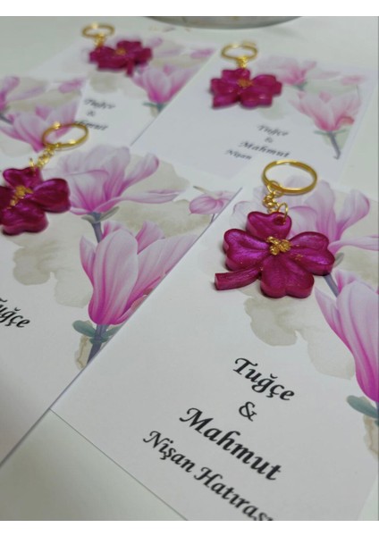 Pembe Kartlı Yonca Epoksi Anahtarlık Söz, Nişan, Nikah, Yeni Doğan, Düğün 20 Adet