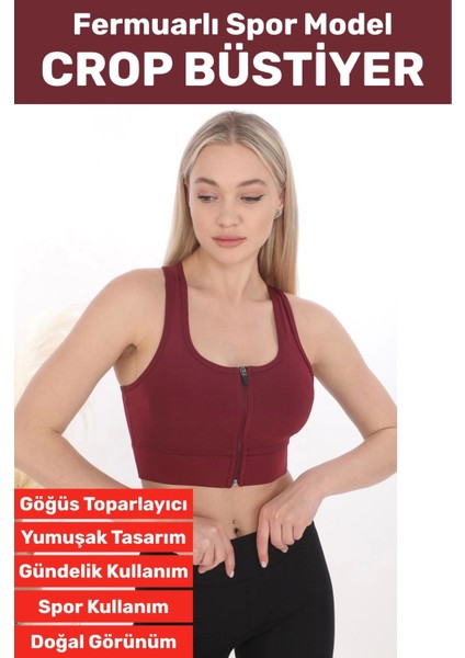 Özel Üretim Göğüs Toparlayıcı Sarkma Önleyen Spor Gündelik Kullanım Fermuarlı Şık Crop Büstiyer