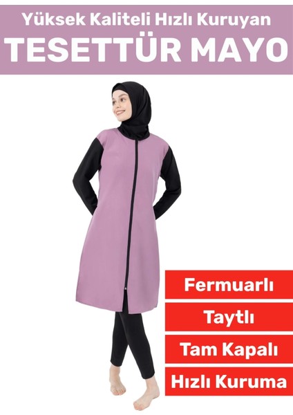 Özel Üretim Yüksek Kaliteli Konforlu Fermuarlı Taytlı Tam Kapalı Yüzücü Deniz Havuz Tesettür Mayo