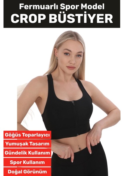 Özel Üretim Göğüs Toparlayıcı Sarkma Önleyen Spor Gündelik Kullanım Fermuarlı Şık Crop Büstiyer