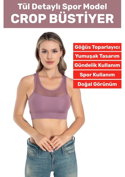 Özel Üretim Göğüs Toparlayıcı Sarkma Önleyen Spor Gündelik Kullanım Tül Detay Çok Şık Crop Büstiyer