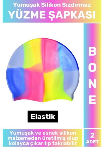 Özel Üretim Su Geçirmez Elastik Yüzücü Havuz Deniz Yüzme Şapkası Yumuşak Silikon Bone 2 Adet