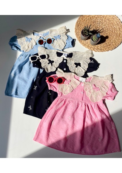 Dantel Yaka Detaylı Pembe kız Çocuk Elbisesi fırsatları