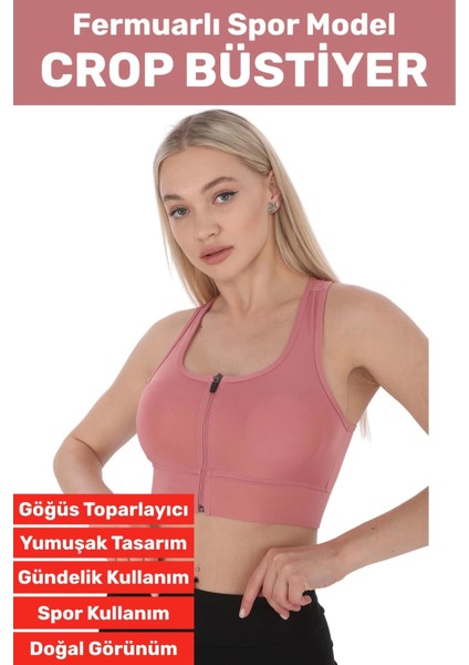 Özel Üretim Göğüs Toparlayıcı Sarkma Önleyen Spor Gündelik Kullanım Fermuarlı Şık Crop Büstiyer