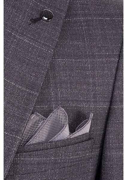 Erkek Slim Fit Sivri Yaka Gri Ekose Yelekli Kombin Takım Elbise modelleri