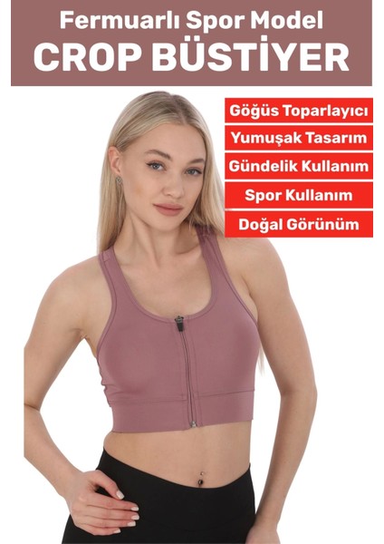 Özel Üretim Göğüs Toparlayıcı Sarkma Önleyen Spor Gündelik Kullanım Fermuarlı Şık Crop Büstiyer