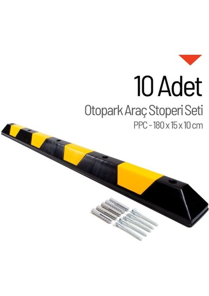 Ppc Araç Stoperi Seti – 180X15X10 cm (10 Adet) | Dayanıklı ve Hafif Otopark Bariyeri