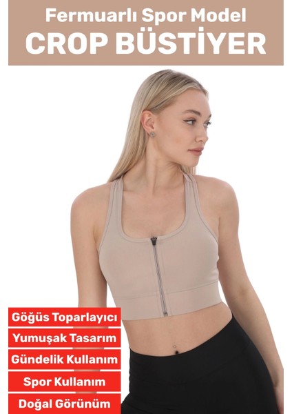 Özel Üretim Göğüs Toparlayıcı Sarkma Önleyen Spor Gündelik Kullanım Fermuarlı Şık Crop Büstiyer