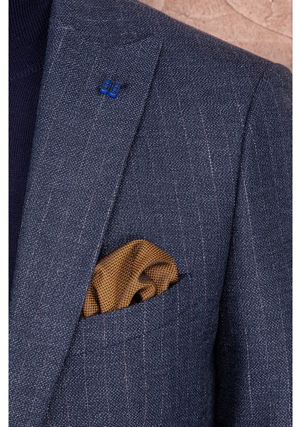 Erkek Slim Fit Sivri Yaka Açık Lacivert Çizgili Yelekli Takım Elbise indirimleri