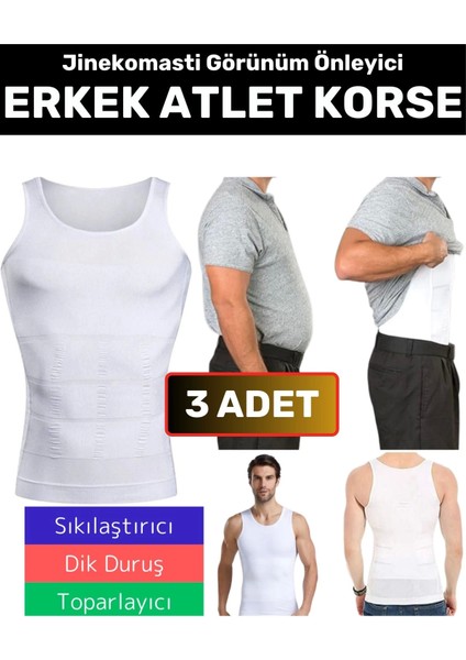 Özel Üretim Jinekomasti Dik Duruş Göbek Elastik Erkek Atlet Korse 3 Adet