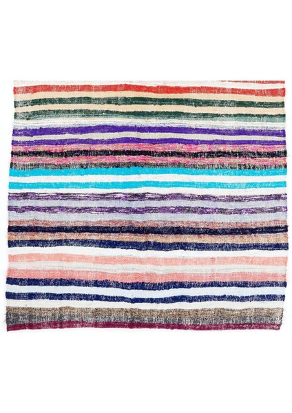 145 x 264 cm Eski Çizgili Pamuklu Kilim. Düz Dokuma Çaput Halı, Çok Renkli Kilim modelleri