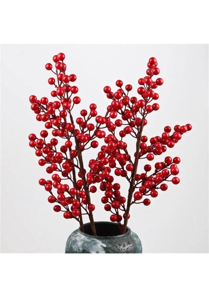 3 Adet Yapay Çiçek Kokina Uzun Dal 63 cm Yılbaşı Çiçeği Red Berry