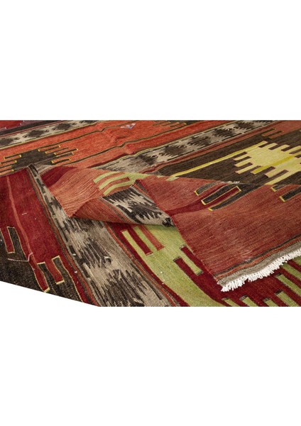 194 x 426 cm Eski El Dokuma Ethnik Yolluk Kilim. Rustik Düz Dokuma Koridor Kilimi. Yün
