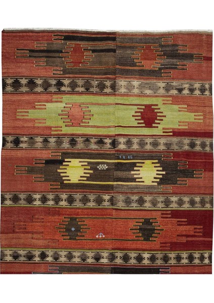 194 x 426 cm Eski El Dokuma Ethnik Yolluk Kilim. Rustik Düz Dokuma Koridor Kilimi. Yün