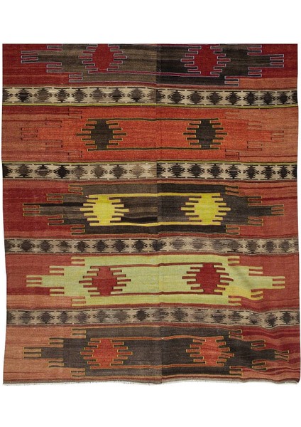 194 x 426 cm Eski El Dokuma Ethnik Yolluk Kilim. Rustik Düz Dokuma Koridor Kilimi. Yün