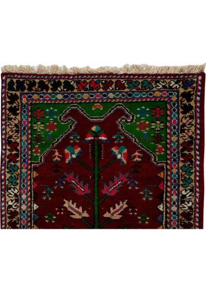 90 x 137 cm Bordo, Bej, Mavi ve Pembe Renkli Eski El Yapımı Halısı, El Düğümlü Halı fiyatları