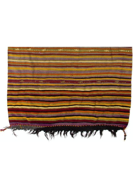 152 x 340 cm Eski El Dokuması Kilim. Çizgi Desenli Geleneksel Halı. Yün. Yolluk Kilim fırsatları