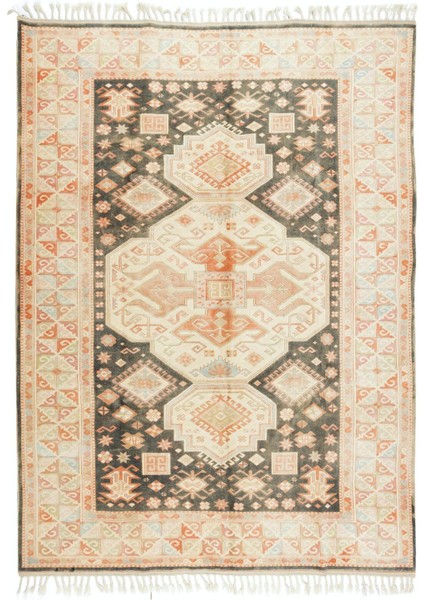 197 x 280 cm 1960'LARIN Geometrik Desenli El Yapımı Alan Halısı, Eski Oturma Odası Halısı