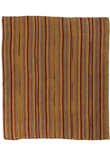 188 x 217 cm Çizgi Desenli Eski Kilim, Rustik Düz Dokuma Kilim