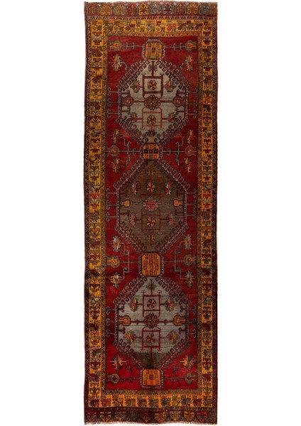 145 x 440 cm Eşsiz El Dokuması Eski Yün Köy Halısı