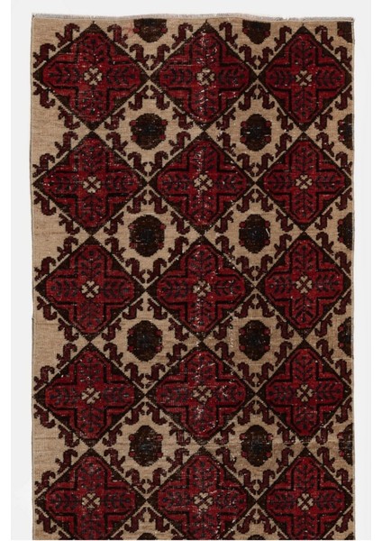 84 x 280 cm Kırmızı, Bej, Kahverengi ve Lacivert El Yapımı Eski Türk Yolluk Halısı fiyatları