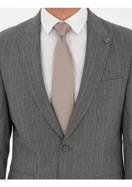 Erkek Füme Slim Fit Çizgili Takım Elbise 50295219-VR058