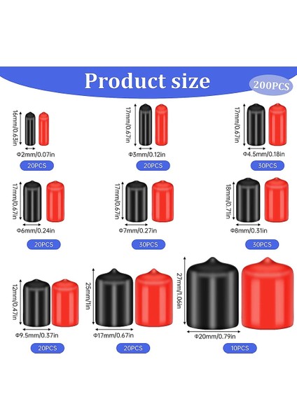 200 Parça Kauçuk Uç Kapakları Esnek Vidalı Kapak Dişli Cıvata Koruyucu Kapaklar Kapakları Siyah Kırmızı Plastik Döner Kapaklı Şişeler 9 Boyutunda (Yurt Dışından) fırsatları