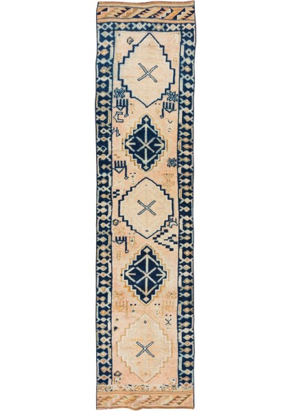 89 x 372 cm Koridor Dekoru Için Eşsiz Eski El Dokuma Anadolu Uşak Yolluk Halısı