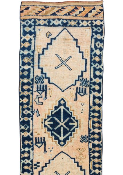 89 x 372 cm Koridor Dekoru Için Eşsiz Eski El Dokuma Anadolu Uşak Yolluk Halısı