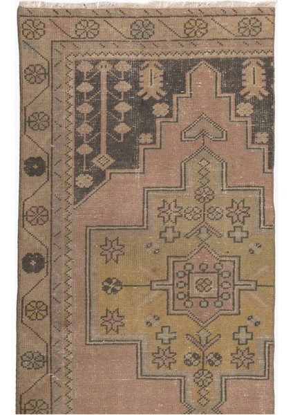 80 x 265 cm 20.yüzyılın Ortalarından El Düğümlü Yolluk Halısı. Eski El Yapımı Türk Halısı