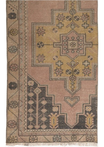 80 x 265 cm 20.yüzyılın Ortalarından El Düğümlü Yolluk Halısı. Eski El Yapımı Türk Halısı