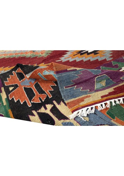 150 x 291 cm El Dokuması Geometrik Desenli Eski Kilim. Yünden Yapıldı modelleri