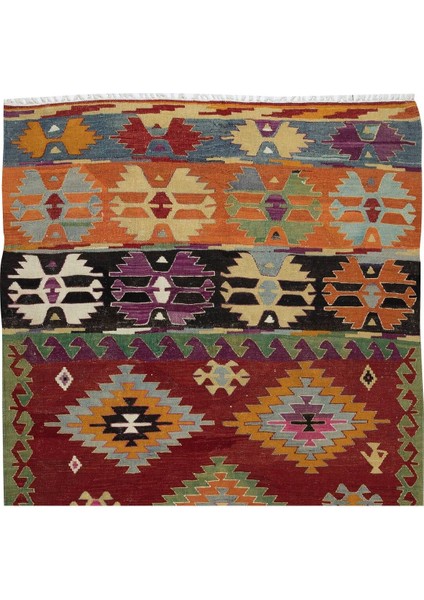150 x 291 cm El Dokuması Geometrik Desenli Eski Kilim. Yünden Yapıldı fırsatları