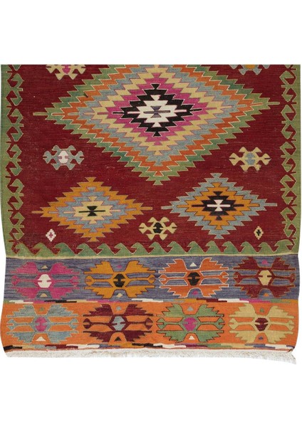 150 x 291 cm El Dokuması Geometrik Desenli Eski Kilim. Yünden Yapıldı indirimleri